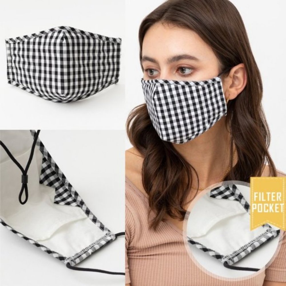 Gingham Reusable 3 Layers Filter Pocket Face Mask
